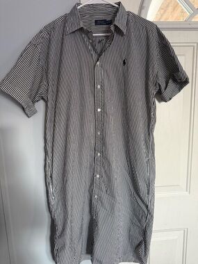 Ralph Lauren Black and White Striped Short-Sleeve Button-Down Shirt
